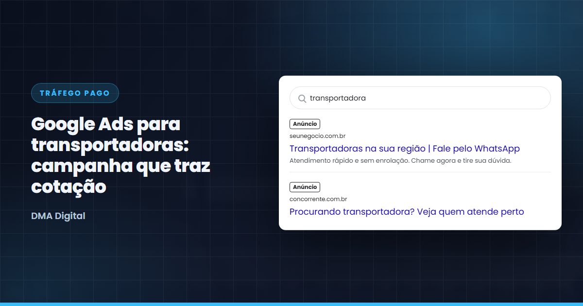 Computador com campanha de Google Ads para transportadora e gráfico de cliques