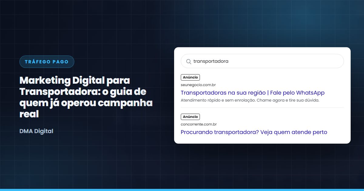 Busca do Google com anúncios de transportadoras